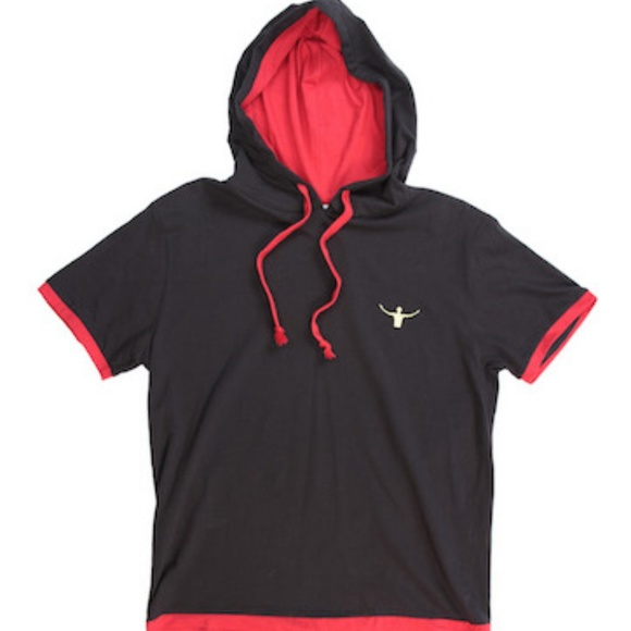 Short Sleeve Red Black Hoodie Men Women Unisex. - Picture 3 of 8